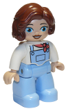 LEGO 47394pb307 Duplo Figure Lego Ville, Female, Bright Light Blue Legs with Overalls, White Top, Reddish Brown Hair