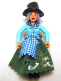LEGO BelvFem54a Belville Female - Sky Blue Top with Scarf and Spider Pattern, Magenta Legs, Sand Blue Hair with Dark Green Skirt and Black Witch Hat #5962