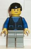 LEGO but003 Shirt with 3 Buttons - Blue, Light Gray Legs, Black Male Hair