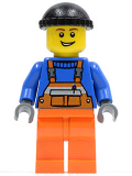 LEGO cty0427 Overalls with Safety Stripe Orange, Orange Legs, Black Knit Cap (Dock Worker)
