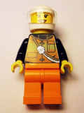 LEGO cty0736 Fire - Reflective Stripe Vest with Pockets and Shoulder Strap, Orange Pants, White Helmet, Yellow, Peach Lips