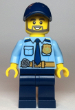 LEGO cty1120 Police - City Officer Shirt with Dark Blue Tie and Gold Badge, Dark Tan Belt with Radio, Dark Blue Legs, Dark Blue Cap, Full Beard