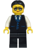LEGO cty1212 Limousine Driver - Female, Black Vest with Blue Striped Tie, Black Legs, Black Hair, Sunglasses