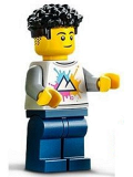 LEGO cty1340 Male, White Shirt with Mountains, Dark Blue Legs, Black Coiled Hair