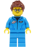 LEGO cty1427 Lunar Research Astronaut - Male, Dark Azure Jumpsuit, Reddish Brown Spiked Hair, Glasses