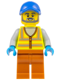 LEGO cty1521 Recycling Worker - Male, Neon Yellow Safety Vest, Dark Orange Legs, Blue Cap