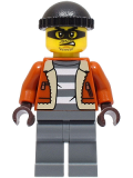 LEGO cty1566 Police - City Bandit Crook Male, Dark Orange Jacket, Dark Bluish Gray Legs, Black Knit Cap