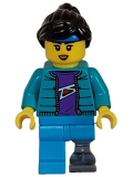 LEGO cty1628 Skateboarder - Female, Dark Turquoise Jacket over Dark Purple Shirt, Prosthetic Leg