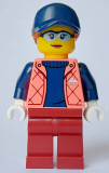 LEGO cty1632 Female - Coral Jacket over Sweater, Dark Red Legs, Dark Blue Cap, Dark Orange Hair