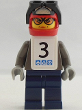 LEGO gg002s Snowboarder, Dark Gray Shirt, Dark Blue Legs, White Vest, Number 3 Sticker on Both Sides