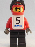 LEGO gg008s Snowboarder, Red Shirt, Black Legs, White Vest, Number 5 Sticker on Both Sides