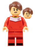 LEGO idea125 Soccer Player, Female, Red Uniform, Medium Tan Skin, Reddish Brown Smooth Parted Hair