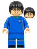 LEGO idea128 Soccer Player, Female, Blue Uniform, Medium Tan Skin, Black Bowl Cut, Glasses