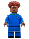 LEGO idea132 Soccer Player, Female, Blue Uniform, Medium Brown Skin, Dark Red Hair