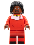 LEGO idea135 Soccer Player, Female, Red Uniform, Reddish Brown Skin, Black Hair