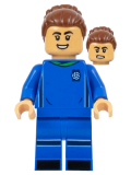 LEGO idea136 Soccer Player, Female, Blue Uniform, Medium Tan Skin, Reddish Brown Bun