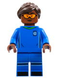 LEGO idea138 Soccer Player, Female, Blue Uniform, Reddish Brown Skin, Dark Brown Hair, Orange Goggles