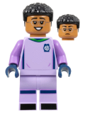 LEGO idea145 Soccer Goalie, Female, Lavender Uniform, Medium Nougat Skin, Short Black Hair