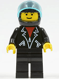 LEGO tel002 Leather Jacket with Zippers - Black Legs, Black Helmet, Trans-Light Blue Visor, Male